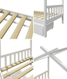 NNEED Bed Frame Wooden Single House Frame with Drawers White