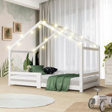 NNEED Single Bed Frame Wooden Kids House Style White