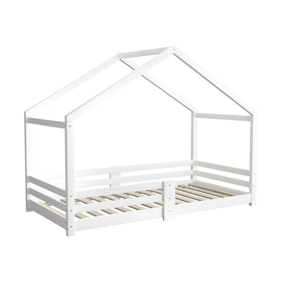 NNEED Single Bed Frame Wooden Kids House Style White