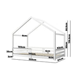 NNEED Single Bed Frame Wooden Kids House Style White