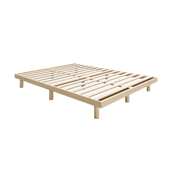 NNEED Bed Frame Double Size Bed Base Solid Wood Slats