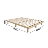 NNEED Bed Frame Double Size Bed Base Solid Wood Slats