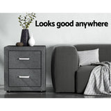 Artiss 2X Bedside Table 2 Drawers Side Table Fabric - CADEN Grey