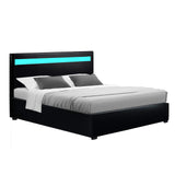 NNEDSZ Artiss Bed Frame Double Size LED Gas Lift Black COLE