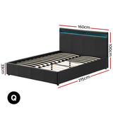 NNEDSZ Artiss Bed Frame Queen Size LED Gas Lift Black COLE