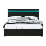 NNEDSZ Artiss Bed Frame Queen Size LED Gas Lift Black COLE
