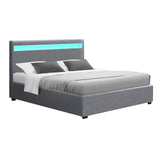 NNEDSZ Artiss Bed Frame Queen Size LED Gas Lift Grey COLE