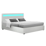 NNEDSZ Artiss Bed Frame Queen Size LED Gas Lift White COLE