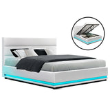NNEDSZ Artiss Bed Frame Double Size LED Gas Lift White LUMI