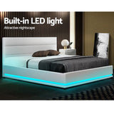NNEDSZ Artiss Bed Frame Double Size LED Gas Lift White LUMI