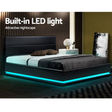 NNEDSZ Artiss Bed Frame Queen Size LED Gas Lift Black LUMI