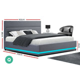 NNEDSZ Artiss Bed Frame Queen Size LED Gas Lift Grey LUMI