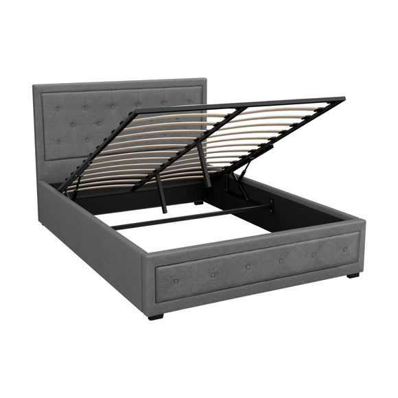 NNEDSZ Artiss Bed Frame Double Size Gas Lift Grey TIYO