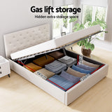NNEDSZ Artiss Bed Frame Double Size Gas Lift Beige VILA