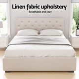 NNEDSZ Artiss Bed Frame Double Size Gas Lift Beige VILA