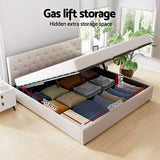 NNEDSZ Artiss Bed Frame King Size Gas Lift Beige VILA