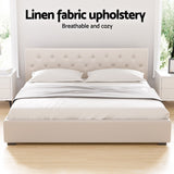 NNEDSZ Artiss Bed Frame King Size Gas Lift Beige VILA