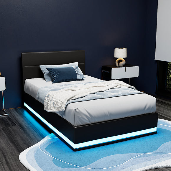 NNEDSZ Artiss Bed Frame King Single Size LED Gas Lift Black LUMI