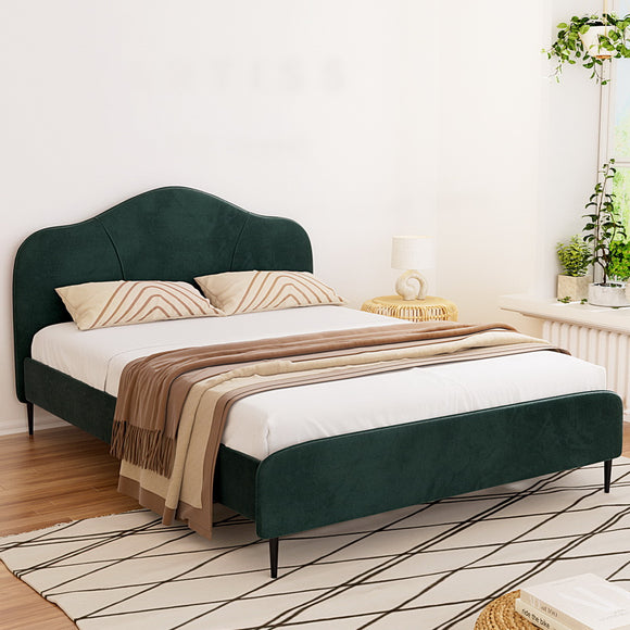 NNEDSZ Artiss Bed Frame Queen Size Velvet Dark Green OLAN
