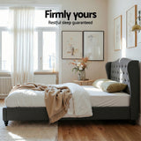 Artiss Queen Bed Frame with Wingback Headboard Grey Linen Upholstered Platform Bed Base