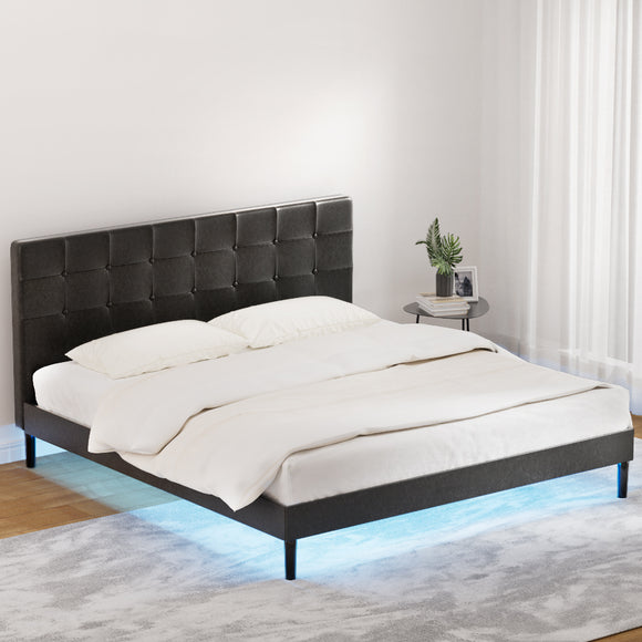 NNEDSZ Artiss Bed Frame King Size LED Black RAVI