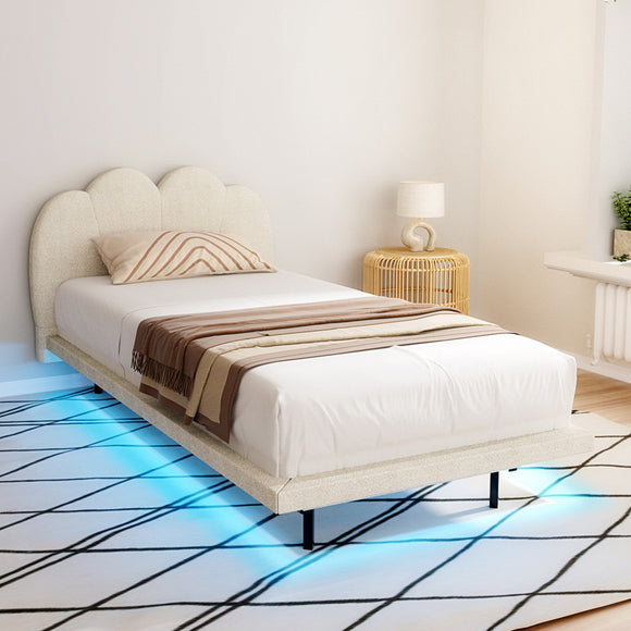NNEDSZ Artiss Bed Frame Single Size Boucle Beige SASA