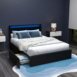 NNEDSZ Artiss Bed Frame Double Size LED with 4 Drawers Black DUNN