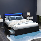 NNEDSZ Artiss Bed Frame Queen Size LED with 4 Drawers Black DUNN