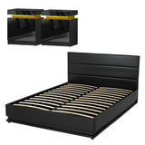 Artiss RGB LED Queen Bed Frame with 2 Beside Tables Set 16 Colour Mood Lighting