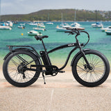 NNEMB Electric Fat Tyre Cruiser Bike, eBike with Throttle, Matte Black