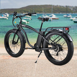 NNEMB Electric Fat Tyre Cruiser Bike, eBike with Throttle, Matte Black