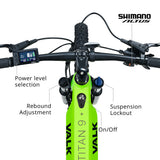 NNEMB Titan 9+ Electric Mid Drive Dual Suspension Mountain eMTB Bike, Large Frame Black/Lime