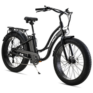 NNEMB Electric Fat Tyre Cruiser Bike, with Throttle, Step-Through eBike, Matte Black