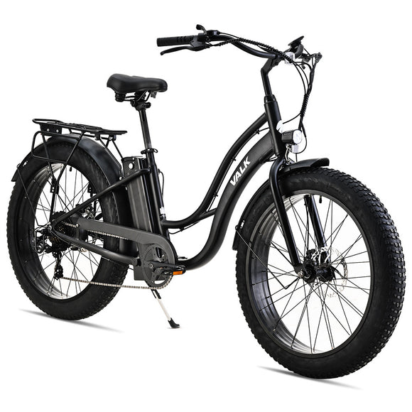 NNEMB Electric Fat Tyre Cruiser Bike, with Throttle, Step-Through eBike, Matte Black