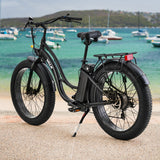 NNEMB Electric Fat Tyre Cruiser Bike, with Throttle, Step-Through eBike, Matte Black