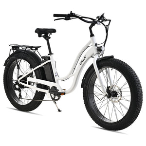 NNEMB Electric Fat Tyre Cruiser Bike, with Throttle, Step-Through eBike, White