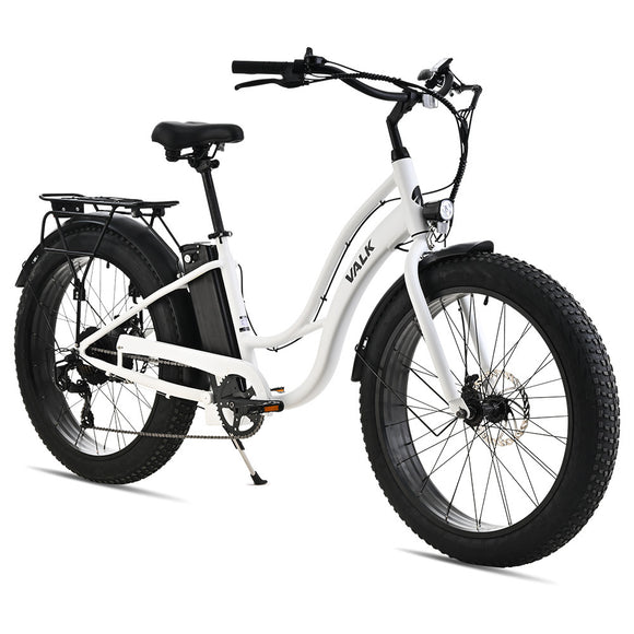 NNEMB Electric Fat Tyre Cruiser Bike, with Throttle, Step-Through eBike, White