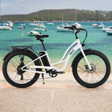 NNEMB Electric Fat Tyre Cruiser Bike, with Throttle, Step-Through eBike, White