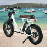 NNEMB Electric Fat Tyre Bike, 350W, 32km/hr, Throttle ebike, Disc Brakes, Step-Through Alloy, Shimano 7 spd, 20x4' Kenda Tyres, Suspension, White