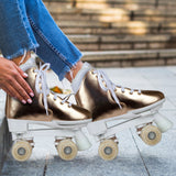 NNEDPE Circle Society Adjustable Quad Kids Roller Skates - Metallic Rose Gold