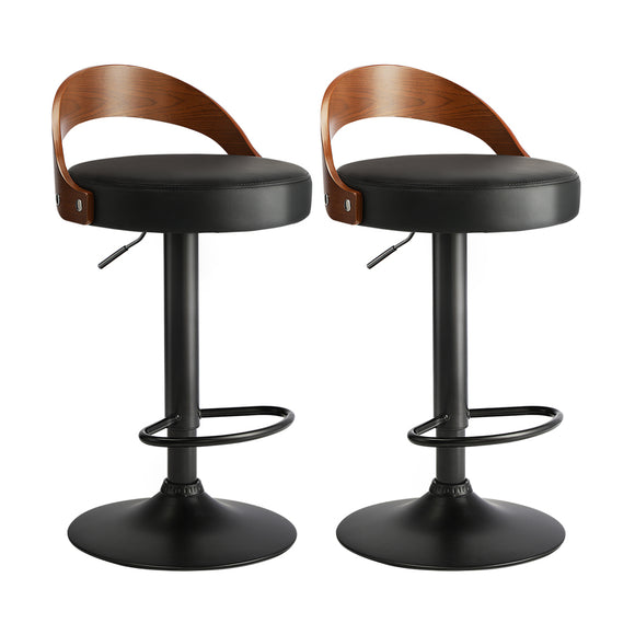 NNEED 4x Bar Stools with Gas Lift Swivel Wooden PU Leather