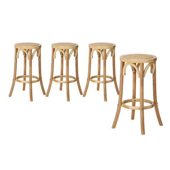 NNEED 4x Bar Stools Dining Chair Rattan Seat Natural