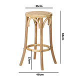 NNEED 4x Bar Stools Dining Chair Rattan Seat Natural