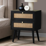 NNEED Bedside Table 2 Drawers Storage Cabinet Rattan