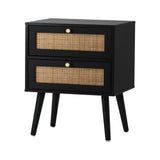 NNEED Bedside Table 2 Drawers Storage Cabinet Rattan