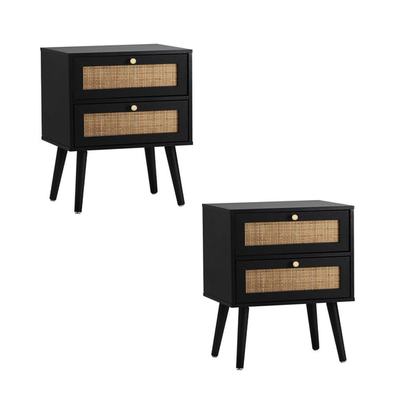 NNEED 2X Bedside Table 2 Drawers Storage Cabinet Rattan