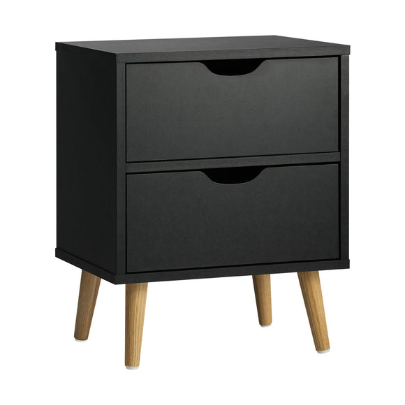 NNEED Bedside Tables 2 Drawers Air Gap Handle Black