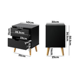 NNEED Bedside Tables 2 Drawers Air Gap Handle Black