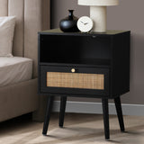 NNEED Bedside Table Storage Drawer Shelf Rattan Black