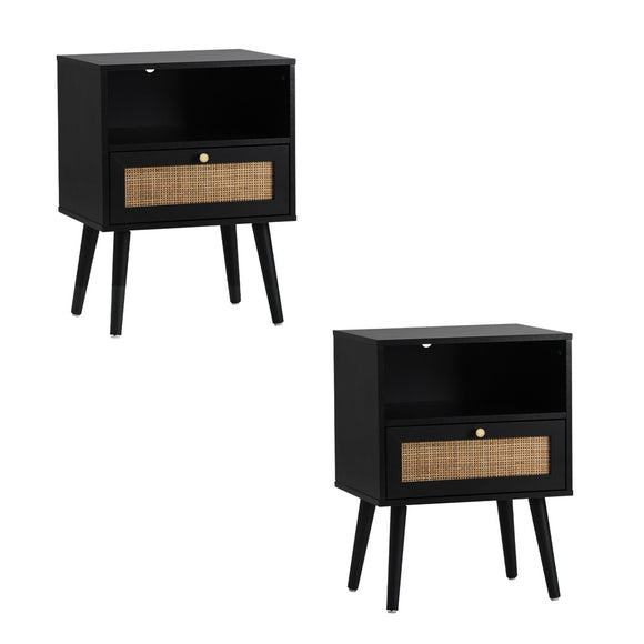 NNEED 2X Bedside Table Storage Drawer Shelf Rattan